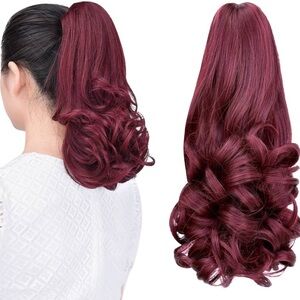 NWT Burgundy Claw Clip Hair Extension ponytail extension,12" claw clip hair